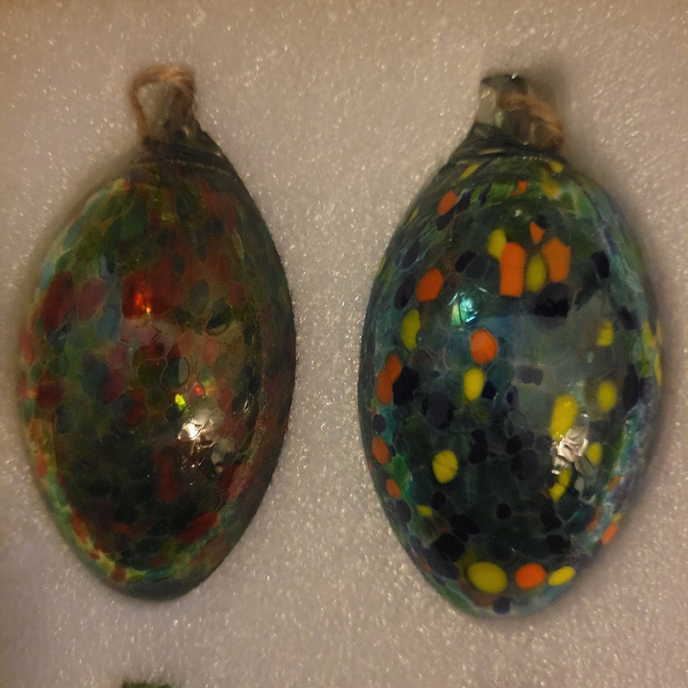 ☆NIB (6) Hand-blown Glass Egg Shape Ornaments Art Speckled & Swirled Patterns - Picture 5 of 16
